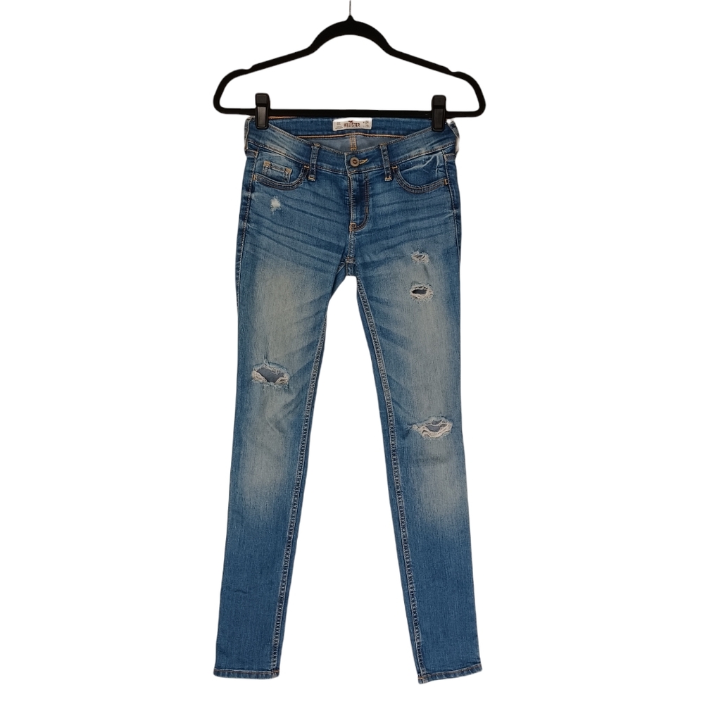 HOLLISTER Medium Blue Wash Distressed Skinny High Waist Jeans OS 24 x 29